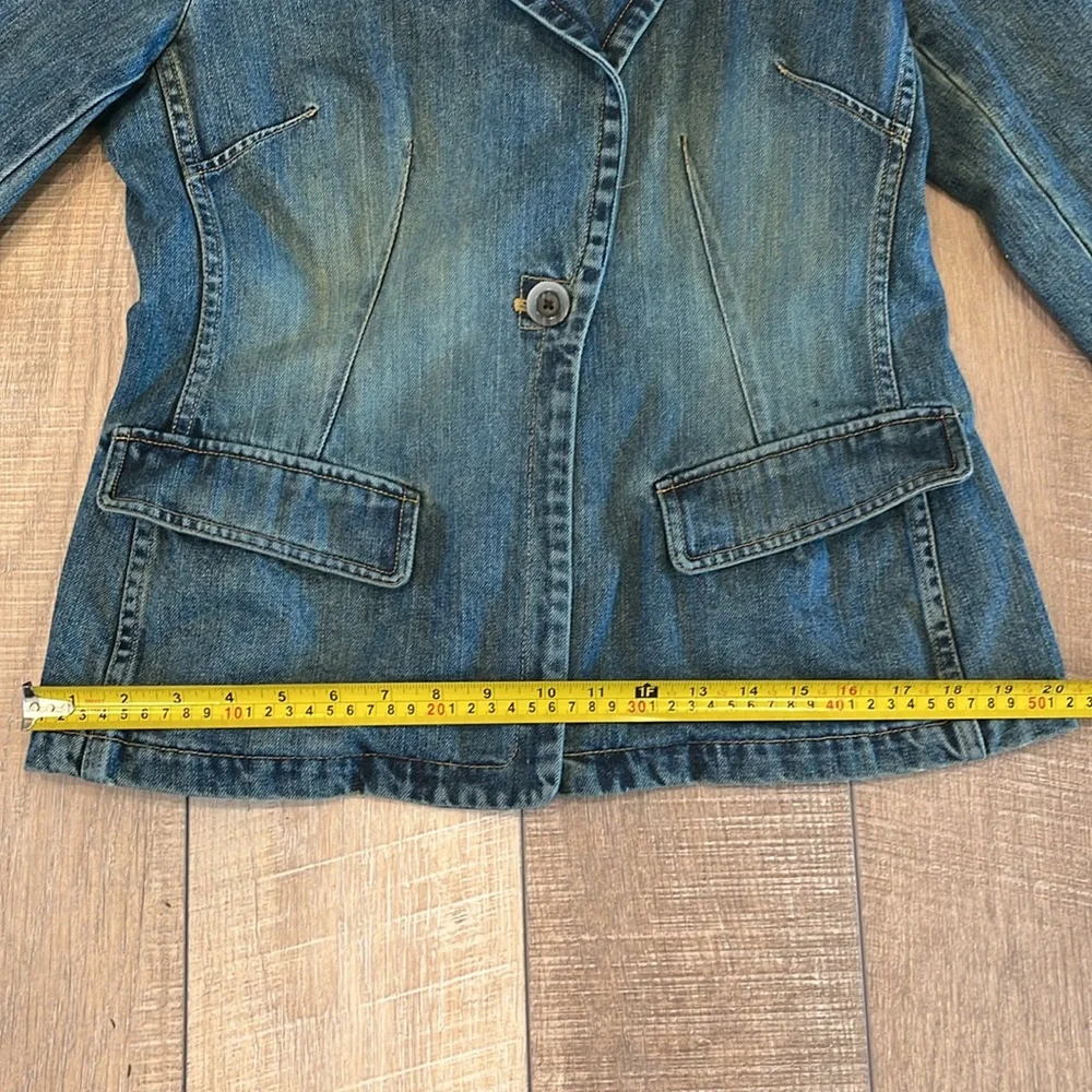 Gap long sleeve 100% cotton denim blazer single button from pocket fitted SZ L - Picture 15 of 16